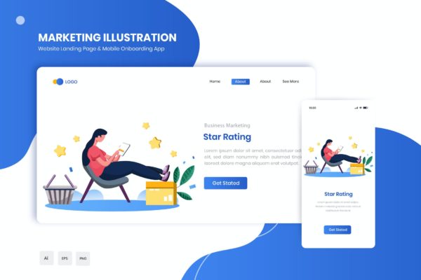 图形研究主题网站着陆页&APP启动页插画 Graph Research Flat Landing & Onboarding App