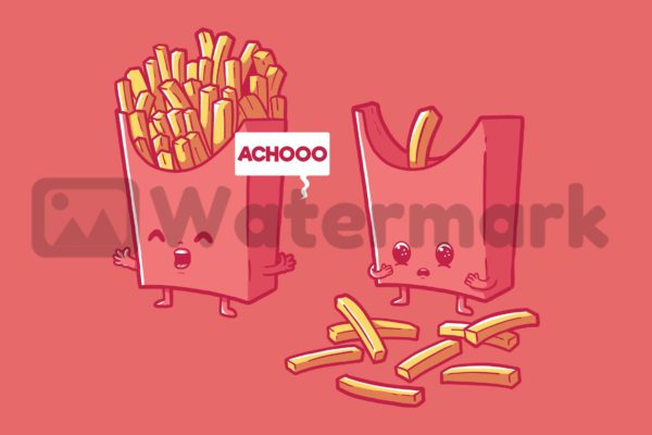 喷嚏薯条角色矢量插画素材 Fries Sneeze