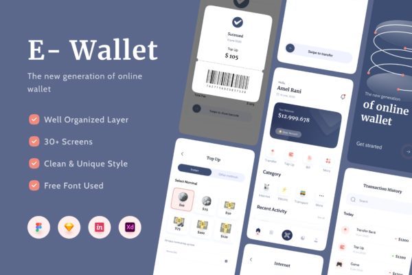 电子钱包App应用程序UI套件 E-wallet Apps UI Kit