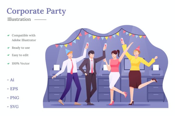 公司聚会派对矢量插画 Corporate Party Illustration