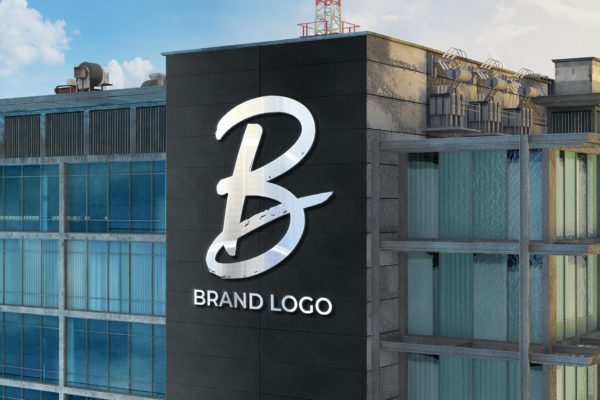 办公楼立面3D标志Logo样机 Logo Mockup on Office Building Facade