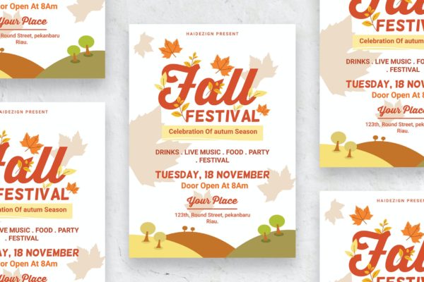 秋季活动海报传单设计模板 Fall Festival – Poster