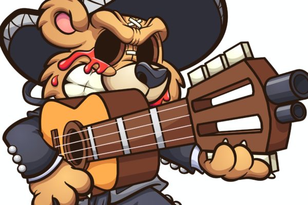 渐变卡通吉他熊矢量剪贴画 Mariachi Bear