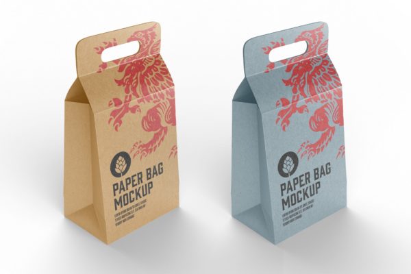 外卖牛皮纸袋包装设计样机 Kraft Paper Bag Mockup