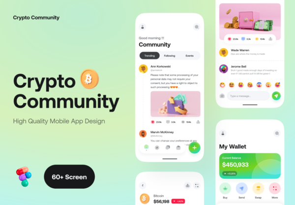 设计森林下午茶：加密货币社区平台App应用程序UI工具包