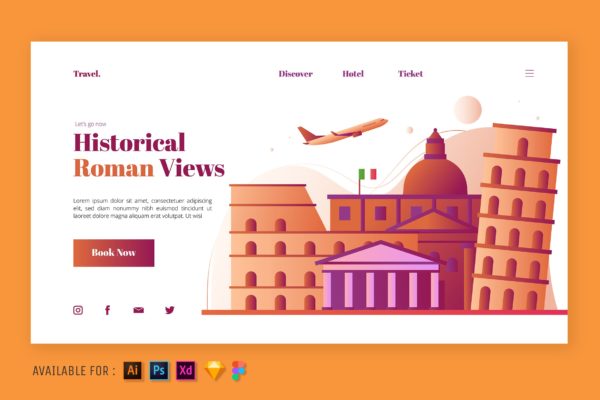 意大利地标主题Web着陆页矢量插画 Italy Land of Historical – Web Illustration