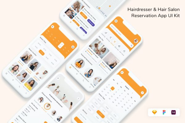 美发师和美发沙龙预订App UI界面设计套件 Hairdresser & Hair Salon Reservation App UI Kit
