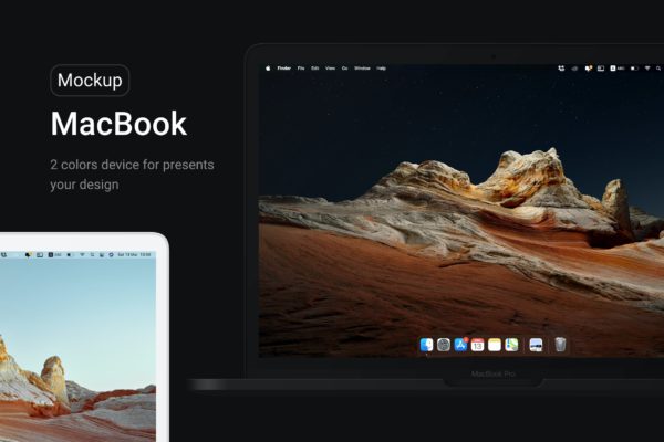 黑白色苹果MacBook电脑样机 Apple MacBook Black & White Mockups