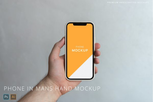 现实场景手拿iPhone 12 Pro样机模板 iPhone 12 Pro in Mans Hand Mockup Minimalistic