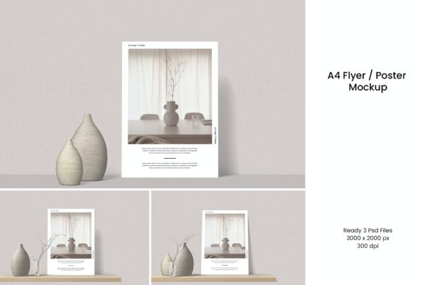 优雅背景A4尺寸传单设计样机 Elegant A4 flyer Mockup