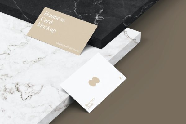 大理石背景经典名片设计演示样机v4 Elegant Business Card Mockup PSD Template
