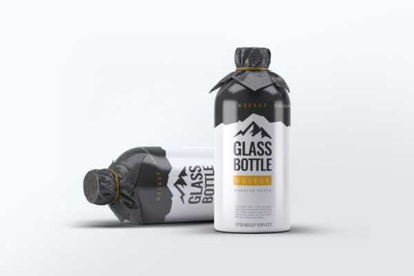 玻璃瓶封口包装纸设计样机 Glass Bottle Wrapped Paper Mock-Up