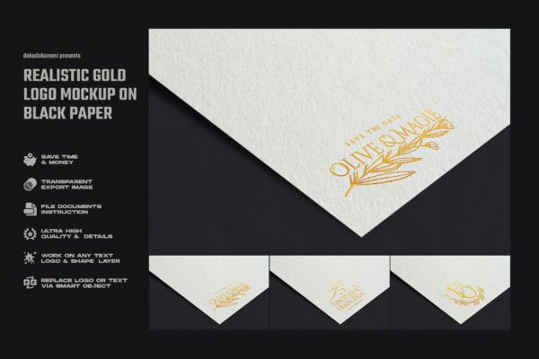 逼真的白纸金色标志Logo样机 Realistic gold logo mockup on white paper