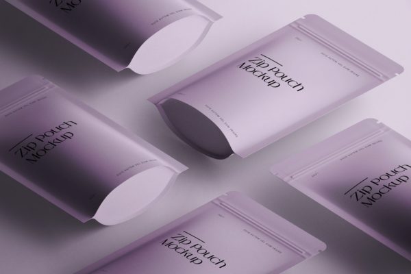 等距拉链零食袋包装设计样机 Isometric Zip Pouch Mockup