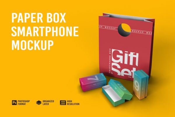 手机盒品牌包装设计样机 Paper Box Smartphone Mockup