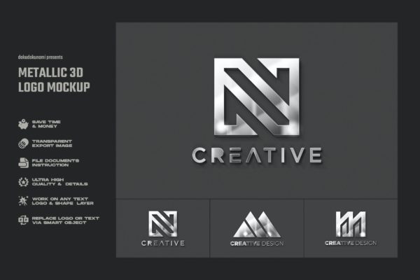 金属3D标志Logo样机 Metallic 3d logo mockup