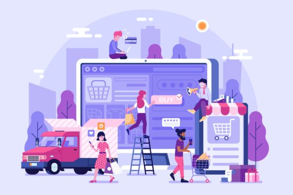 在线购物着陆页插画模板 Online Shopping Landing Page Template