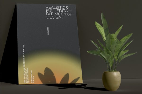 植物盆栽阴影海报作品样机 Poster with Plant Mockup
