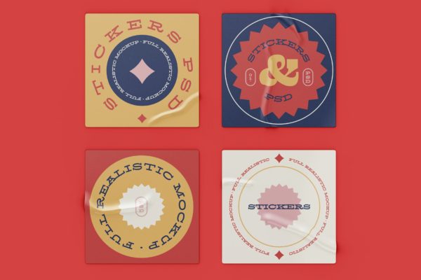 四张贴纸品牌Logo设计样机 Four Adhesive Sticker Mockup