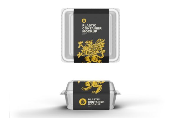 塑料容器食品外卖盒样机 – 顶部和前视图 Plastic Container Mockup – Top and Front View