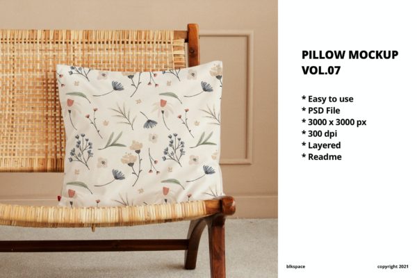 方形枕头面料图案设计样机v7 Pillow Mockup Vol.07