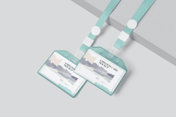 横向规格员工身份卡VI设计样机模板 Horizontal Employee Card Mockups