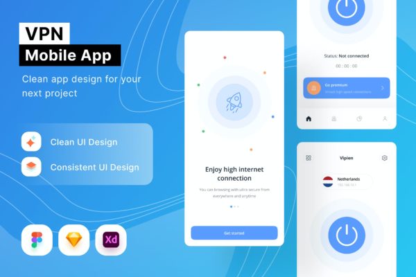 VPN网络App界面设计模板 VPN Mobile App