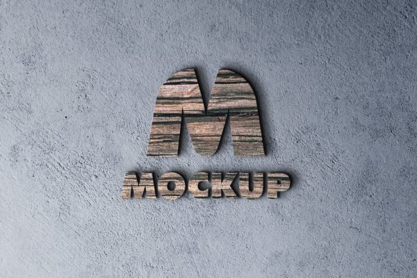 墙壁纹理木徽标Logo样机模板 Wood Logo Template in Wall Texture