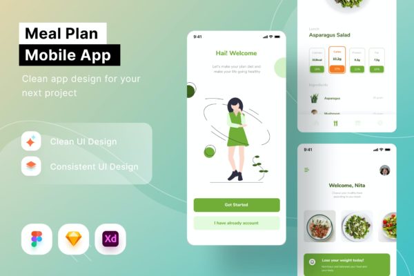 膳食计划App界面设计模板 Meal Plan Mobile App