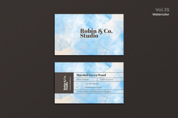 水彩设计风格企业名片设计模板v35 Business Card Watercolor Vol. 35