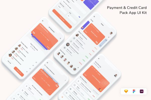 付款&信用卡包App UI界面设计套件 Payment & Credit Card Pack App UI Kit