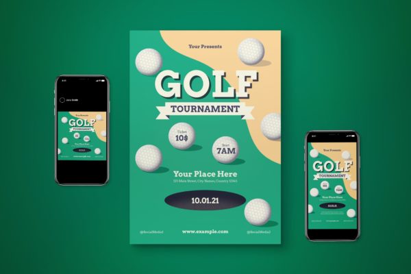 高尔夫比赛海报传单设计模板合集 Golf Tournament Flyer Set
