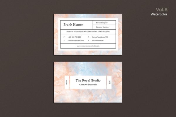 水彩设计风格企业名片设计模板v8 Business Card Watercolor Vol. 8