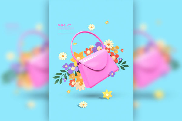 女性时尚手包3D元素海报设计韩国素材[psd]