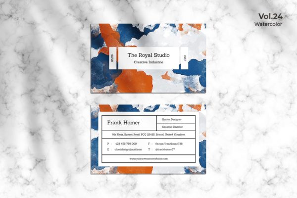 水彩设计风格企业名片设计模板v24 Business Card Watercolor Vol. 24