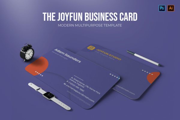 深紫色总经理名片设计模板 The Joyfun – Business Card