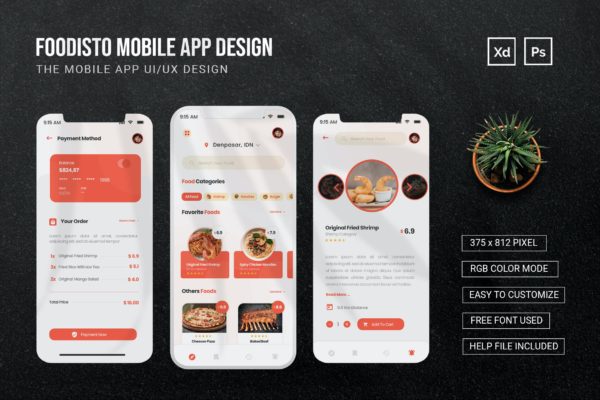 食品订购App移动应用设计套件 Foodisto – App Mobile