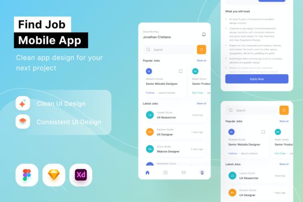 找工作App界面设计模板 Find Job Mobile App