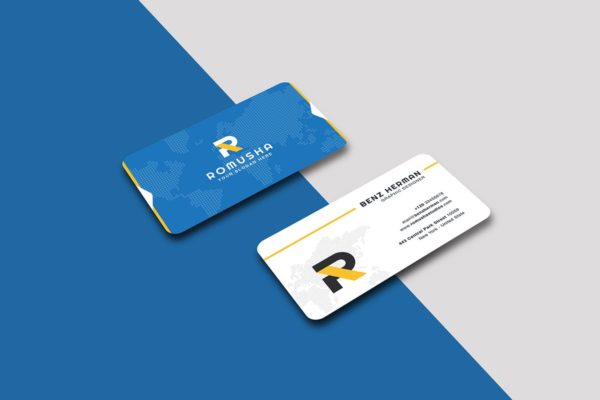 抽象世界地图背景圆角名片设计模板 Business Card