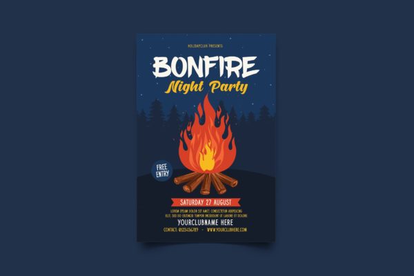 篝火晚会派对传单PSD素材 Bonfire Party Flyer