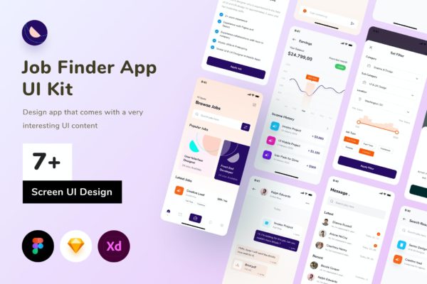 求职找工作App UI界面设计套件 Job Finder App UI Kit – Sqtemp