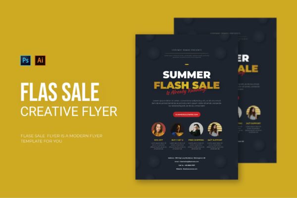 夏季购物销售传单模板下载 Summer Flash Sale – Flyer