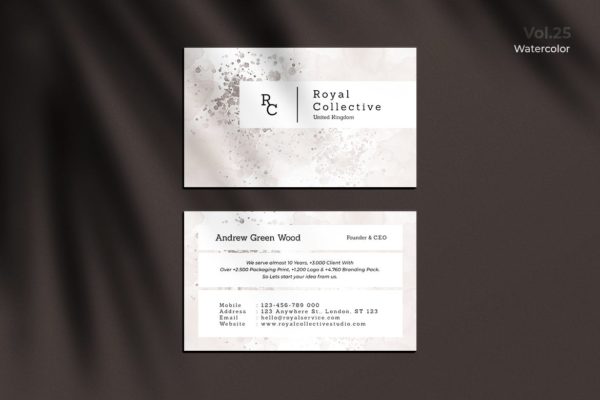 水彩设计风格企业名片设计模板v25 Business Card Watercolor Vol. 25