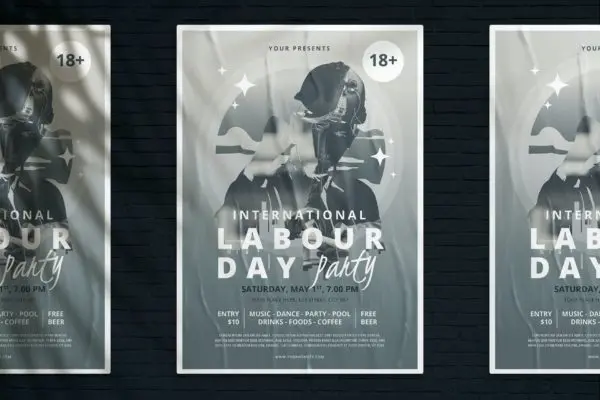双重曝光效果国际劳动节传单设计模板 Double Exposure International  Labour Day Flyer