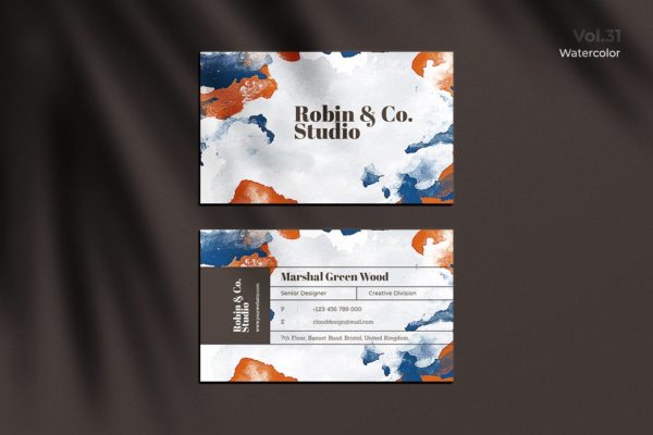 水彩设计风格企业名片设计模板v31 Business Card Watercolor Vol. 31