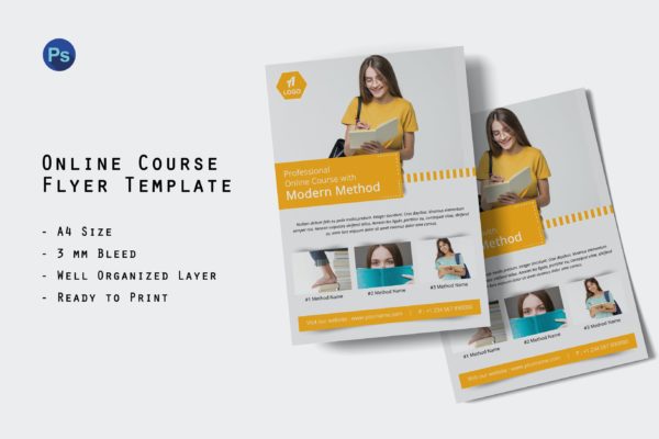 在线课程海报PSD素材 Online Course Flyer Template