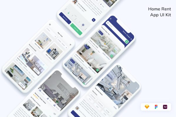 房屋租赁App UI界面设计套件 Home Rent App UI Kit