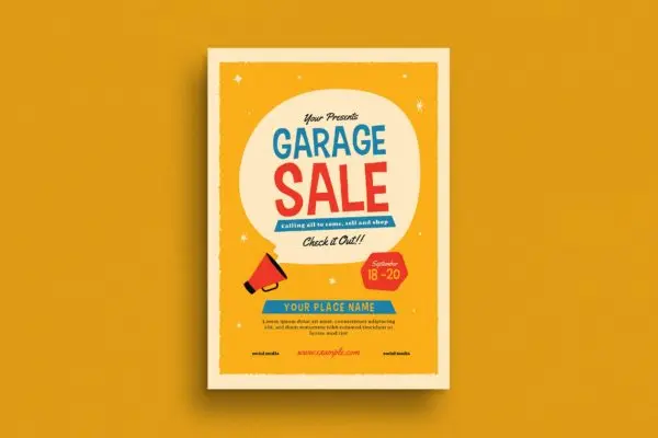 复古销售活动传单模板 Retro Garage Sale Event Flyer