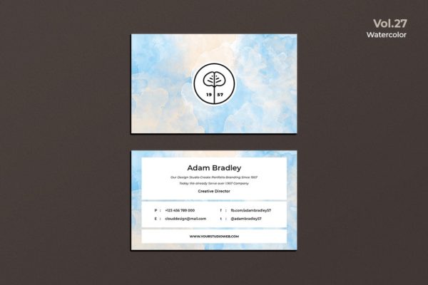 水彩设计风格企业名片设计模板v27 Business Card Watercolor Vol. 27