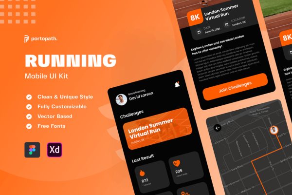 跑步App应用程序设计套件 Running App – Mobile Kit